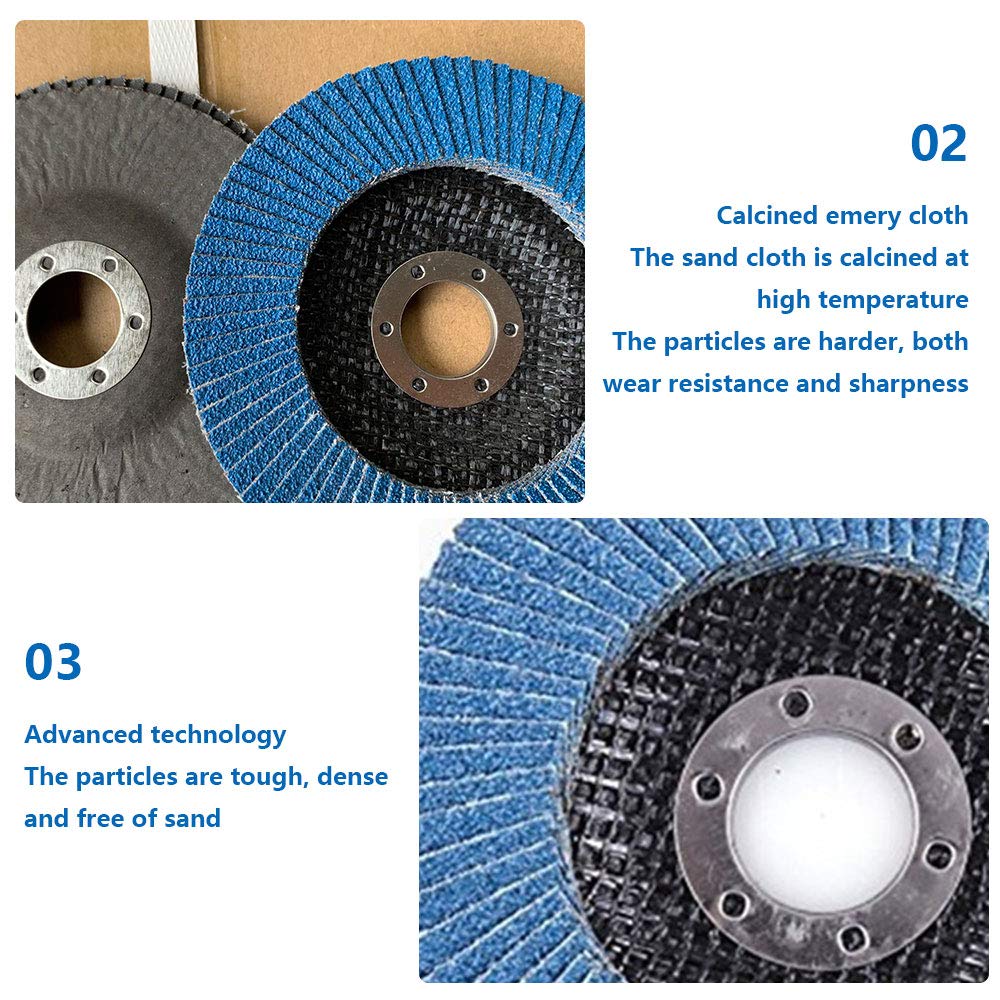 10 Scomparti for Dischi 115 mm Grana 60 Dischi lamellari da 4,5 Pollici for smerigliatrice angolare for levigatura di Legno, plastica e Metallo (60 Maglie)