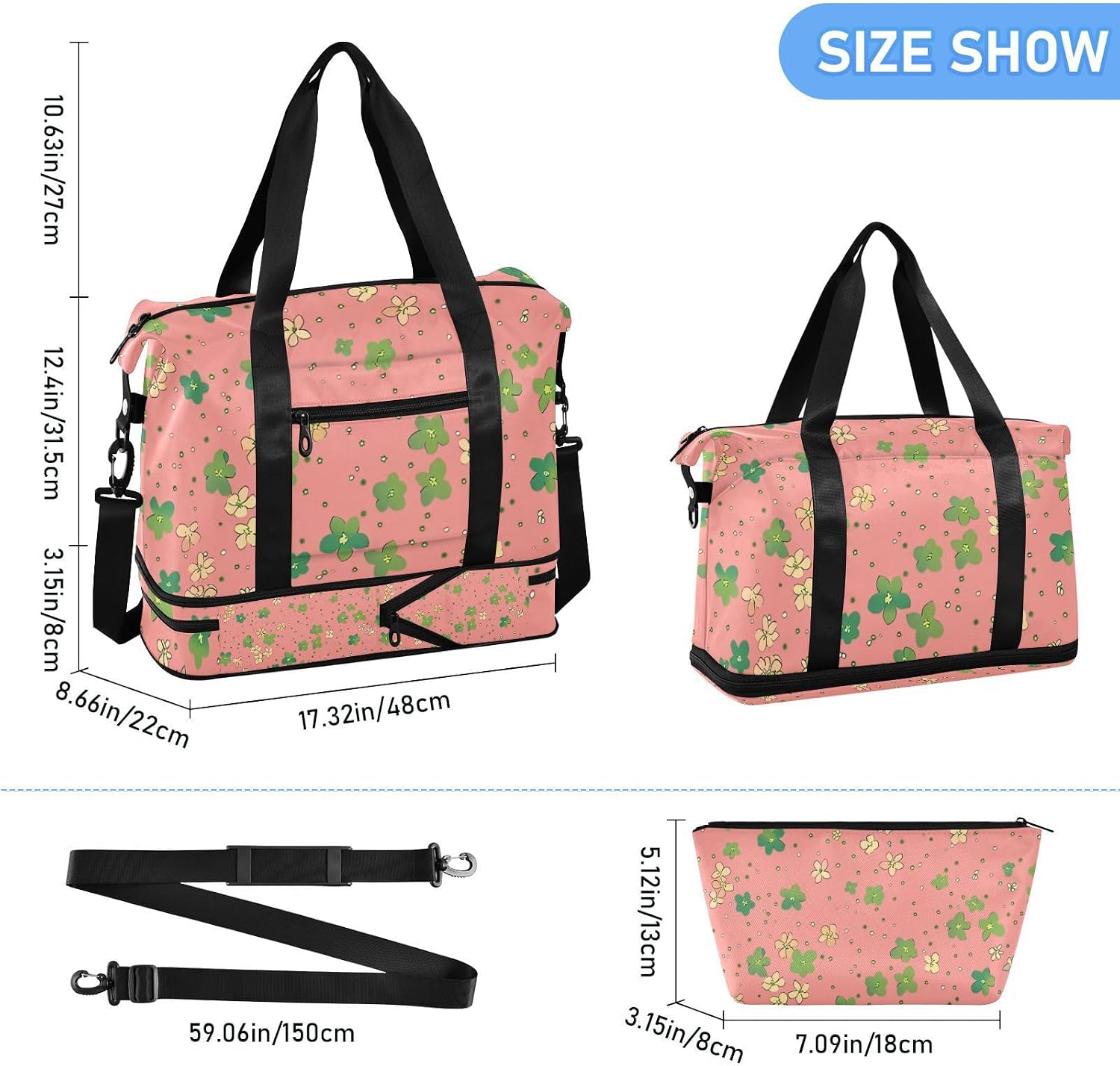 Oil Painting with Green Flowers Sports Tote Gym Bag Weekender Bag with Toiletry Bag for Airplane Traveling Foldable