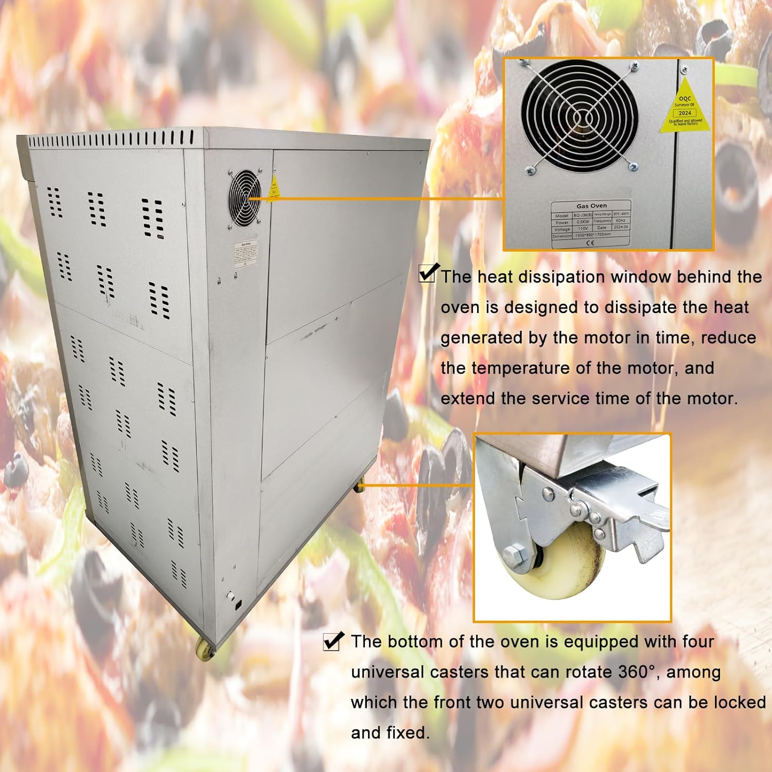 Commercial Pizza Oven 3-layer Gas Heating Piza Baking Machine with 6 plate 110V 300W Stainless Steel Oven for Restaurants Bakeries 0-99min 0℃-400℃ Single Phase