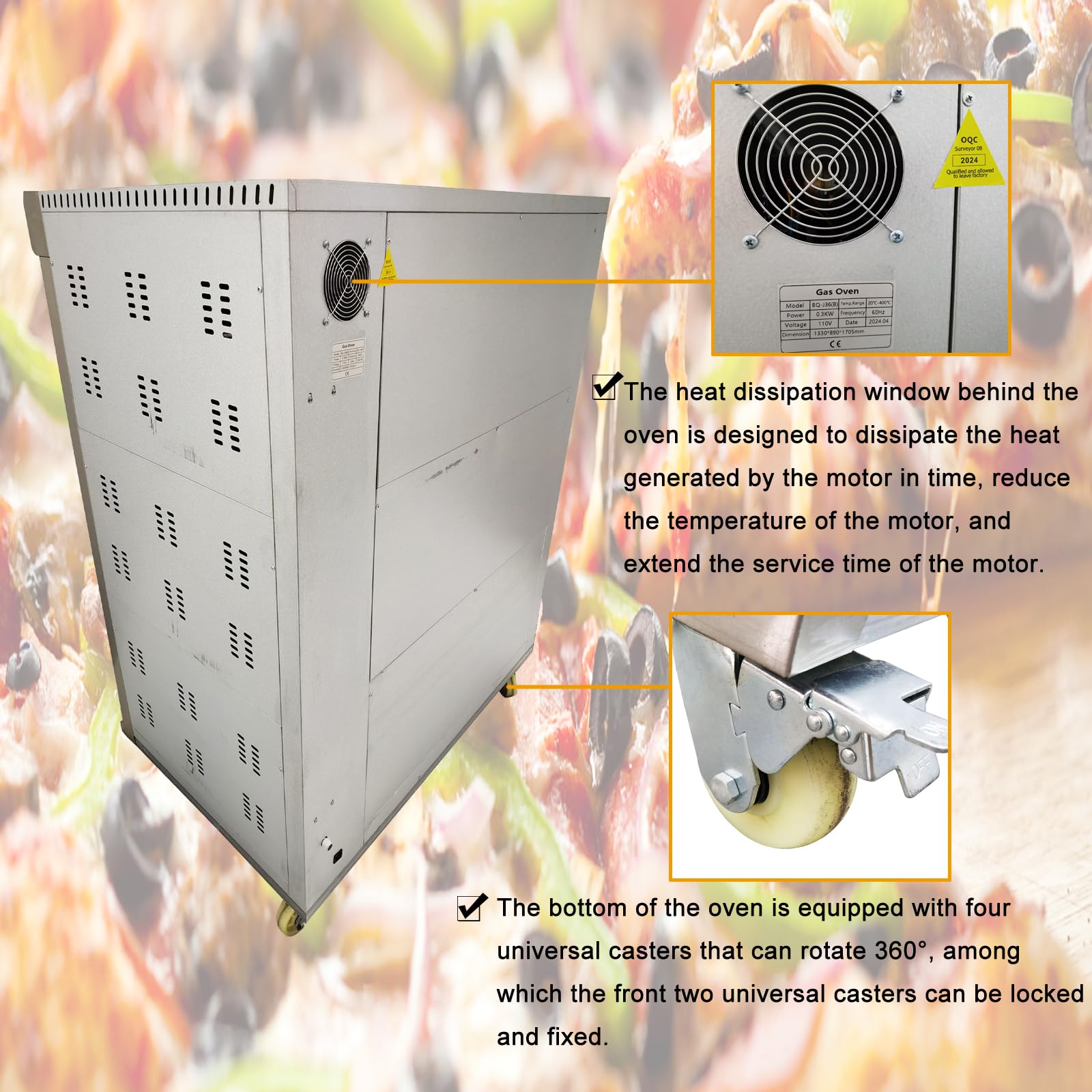 Horno de pizza comercial Máquina de hornear de Piza de calefacción de gas de 3 capas con 6 placas 110V 300W Horno de acero inoxidable para restaurantes Panaderías 0-99min 32.0 °F-752.0 °F 6