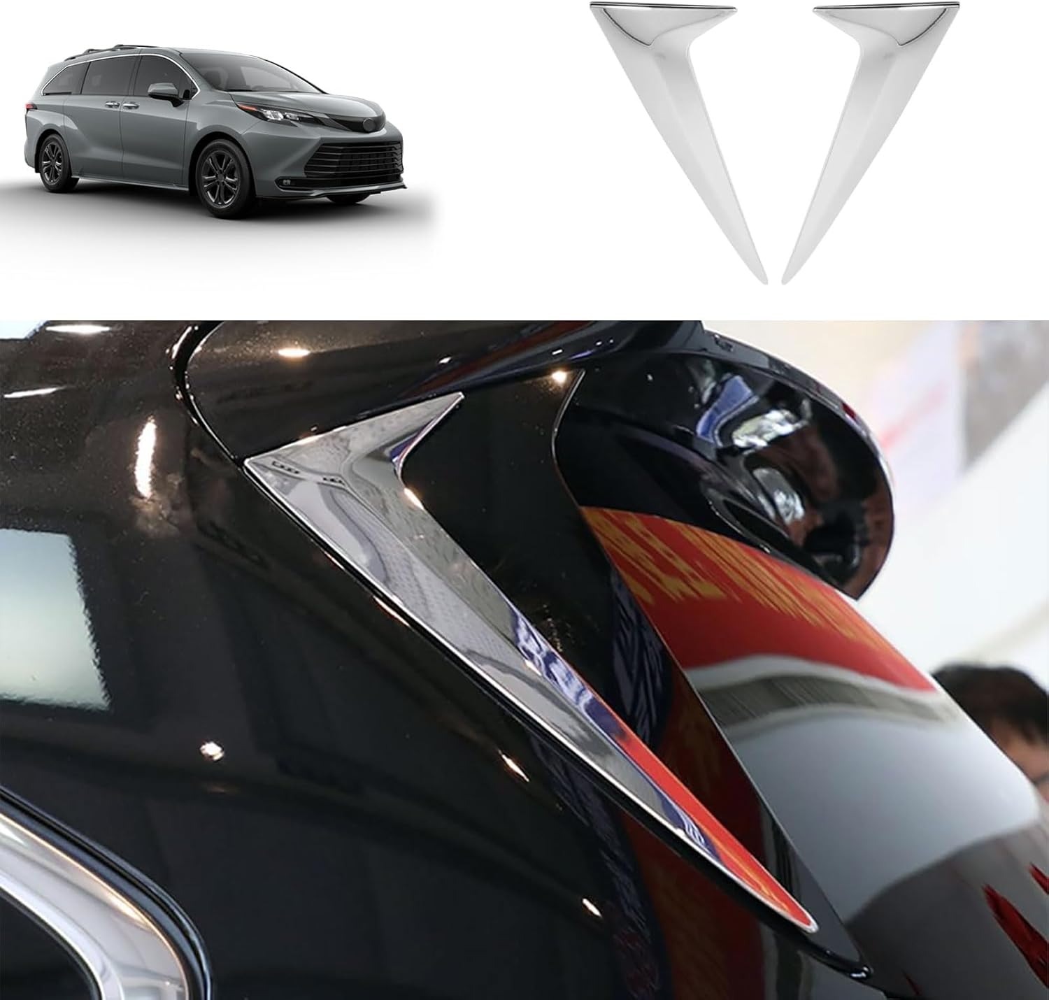 Rear Side Spoiler Wing Cover Compatible with Toyota Sienna 2021 2022 2023 2024 Car Tail Cover Rear Window Trim Strip Exterior Car Accessories 2PCS ABS(Glossy Chrome Style)