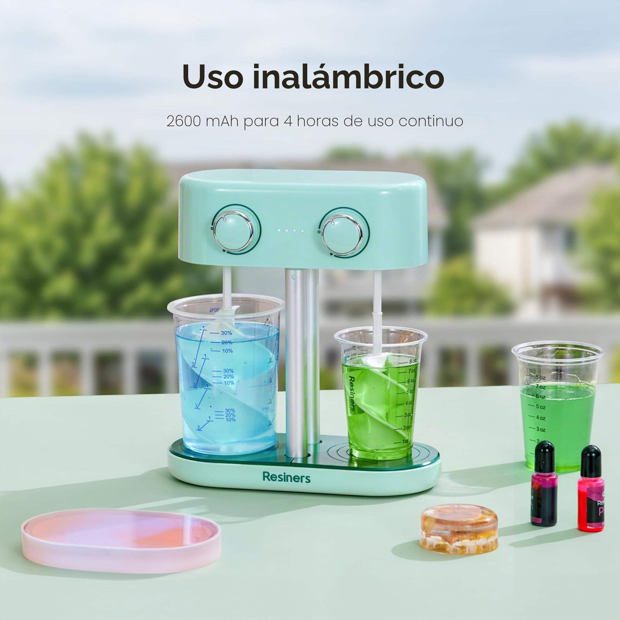 Resiners Mezclador de Resina Dual-Head, Mezclador de Epoxi Recargable, Velocidad Sin Escalas y Mínimas Burbujas, Palas de Silicona Eléctricas en Espiral para Mezcla de Resina, Silicona y Pintura