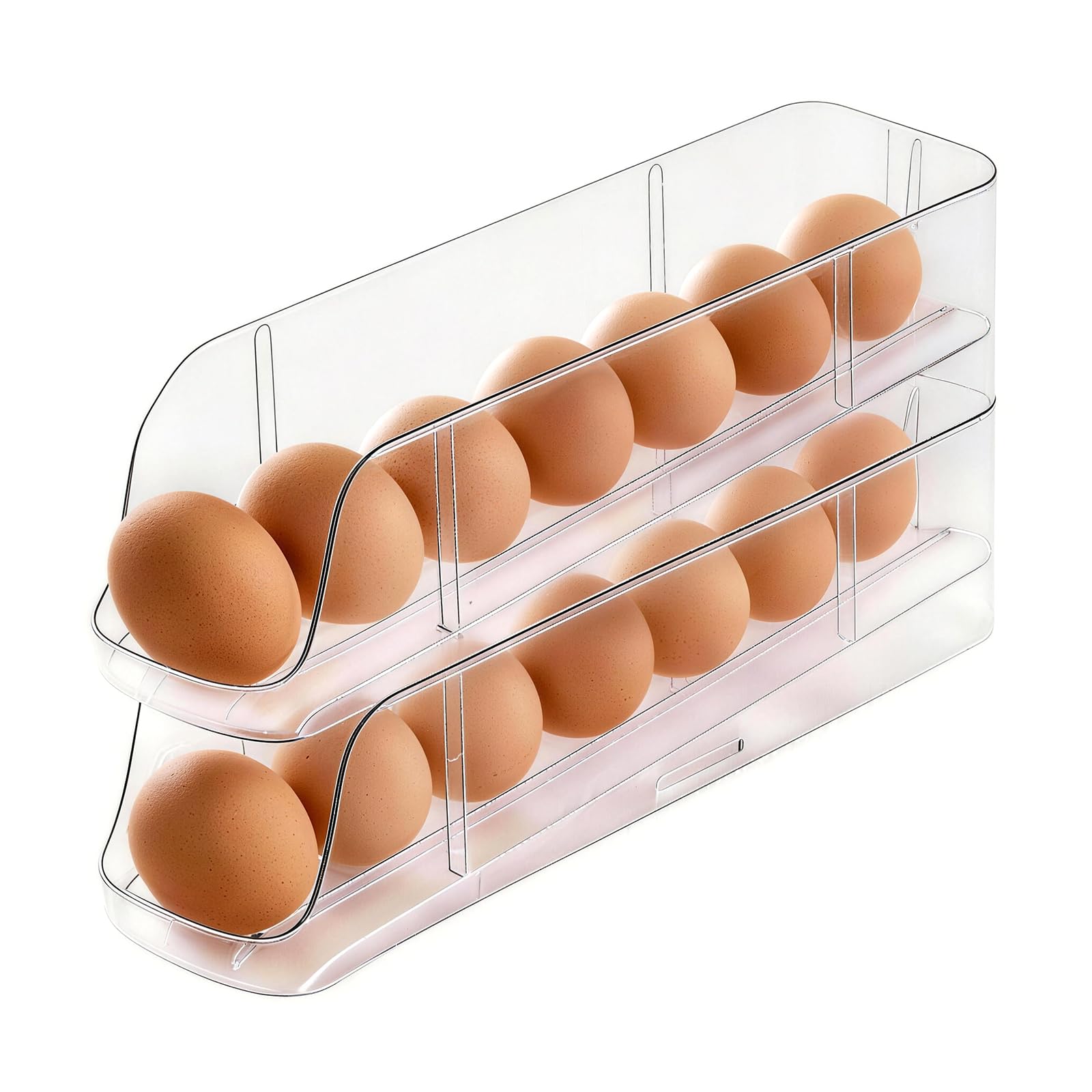 PAVSTINE Organizador de Huevos para Nevera Desmontable Capacidad para 21 Huevo, 3 Pisos con Tapa Rodillos Automáticos Hueveras, Transparente Dispensador de Huevos para Nevera en PET — view 9