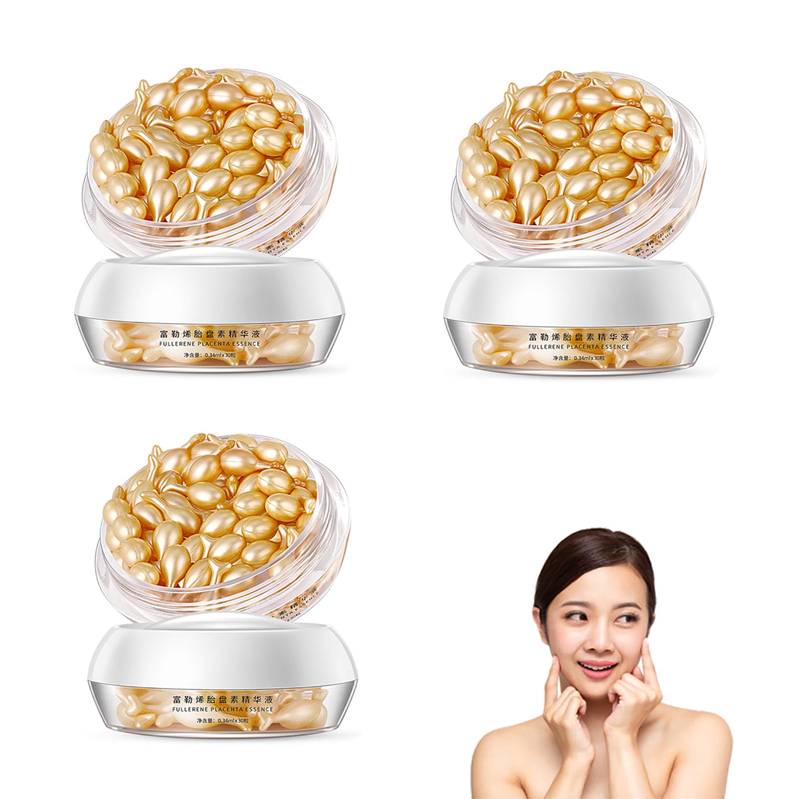 Fullerene Placenta Anti-Wrinkle Serum, Fullerene Placenta Essence Capsule, Fullerene Sheep Placenta Collagen Serum, Anti-Aging Face Serum, for Tightening Sagging Skin Reduce Fine Lines (3PCS)