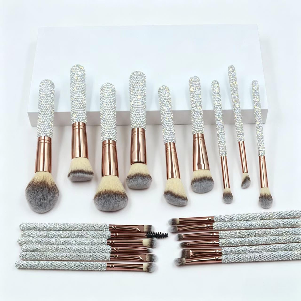Professional Makeup Brush Set Gift Box 23 piece set, shiny diamond handle, powder brush, contour brush, cosmetic brush eye shadow brush (plata)