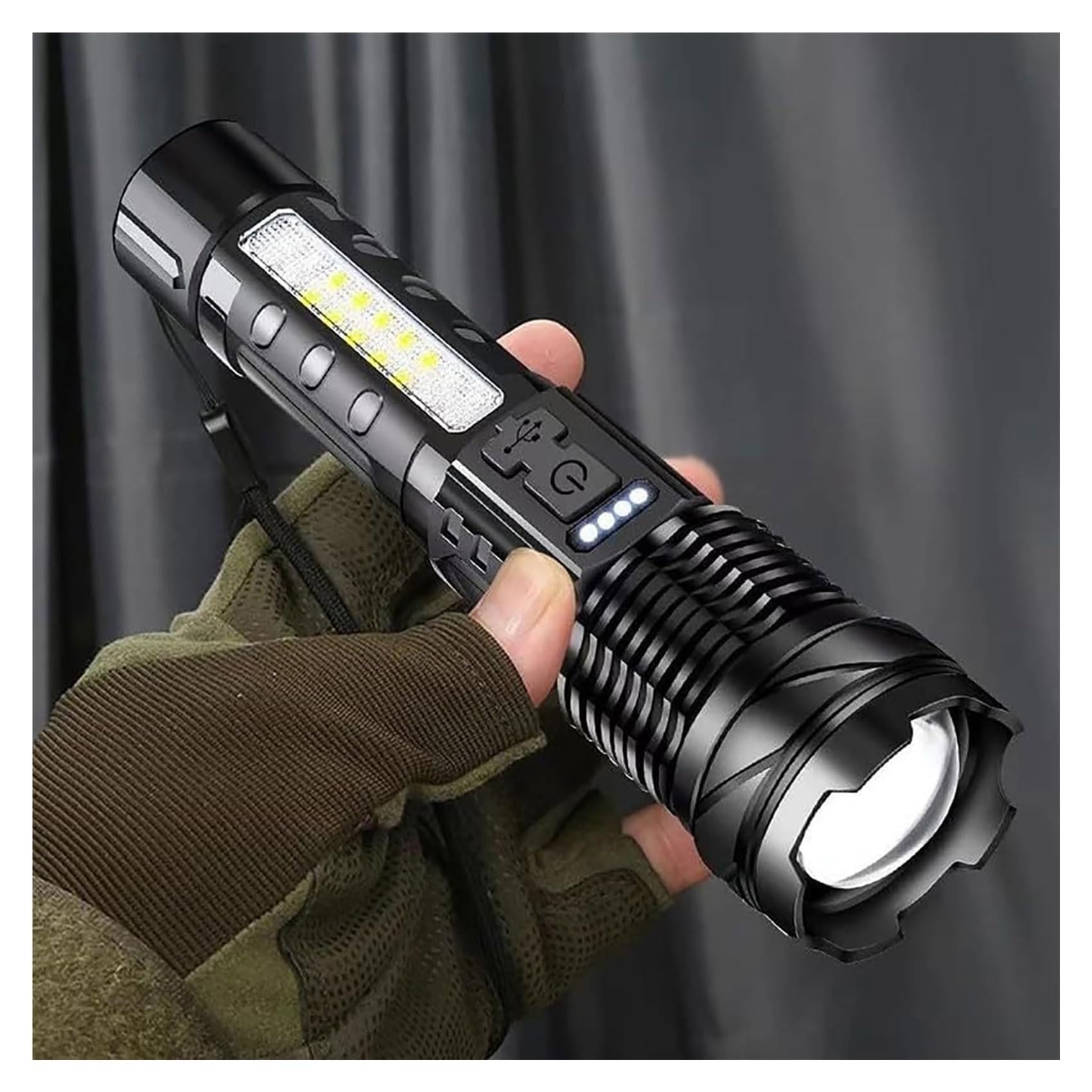 Outdoor Strong Light Flashlight USB Rechargeable 1500 Lumens, Earc Strong Flashlights High Lumens, Flash Lights for Camping, Waterproof, Zoomable(2 pc)