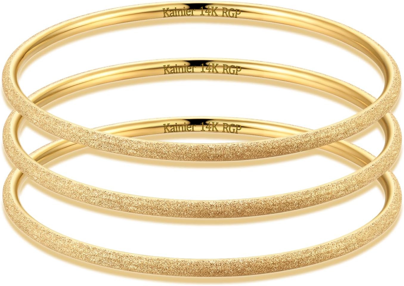 Kainier 3mm 14K Gold Plated Bracelet Stainless Steel Glossy Stackable Thin Round Bangle Bracelet for Women Solid Plain Polished Bracelet Best Gifts for Love