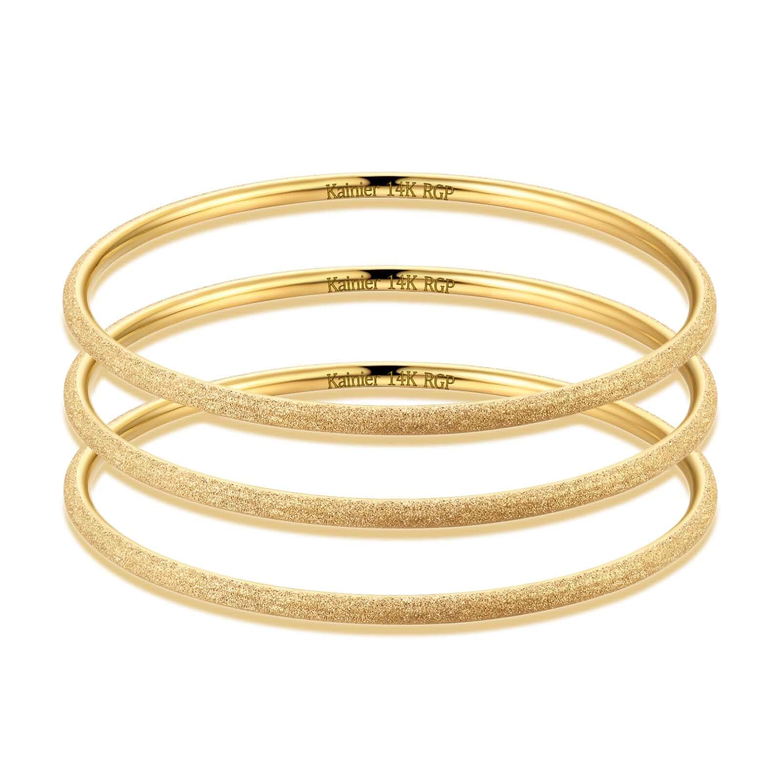 Kainier 3mm 14K Gold Plated Bracelet Stainless Steel Glossy Stackable Thin Round Bangle Bracelet for Women Solid Plain Polished Bracelet Best Gifts for Love