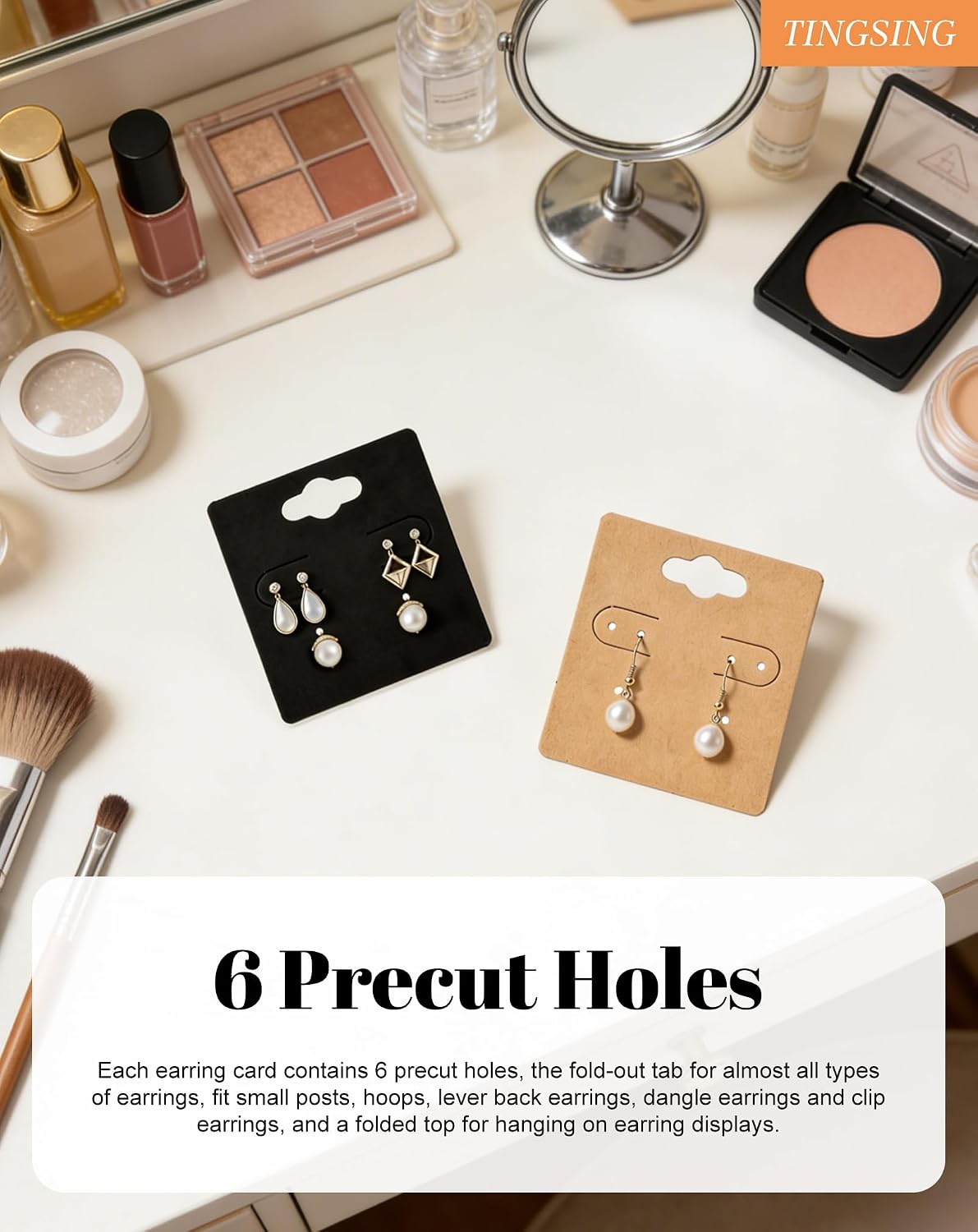 200 PCS Earring Display Holder Cards with 6 Holes, 2x2inch Earring Hanging Card with 200PCS Packaging Bags, Blank Kraft Paper Jewelry Tags Small Business, Retail, and Boutique Display,Brown