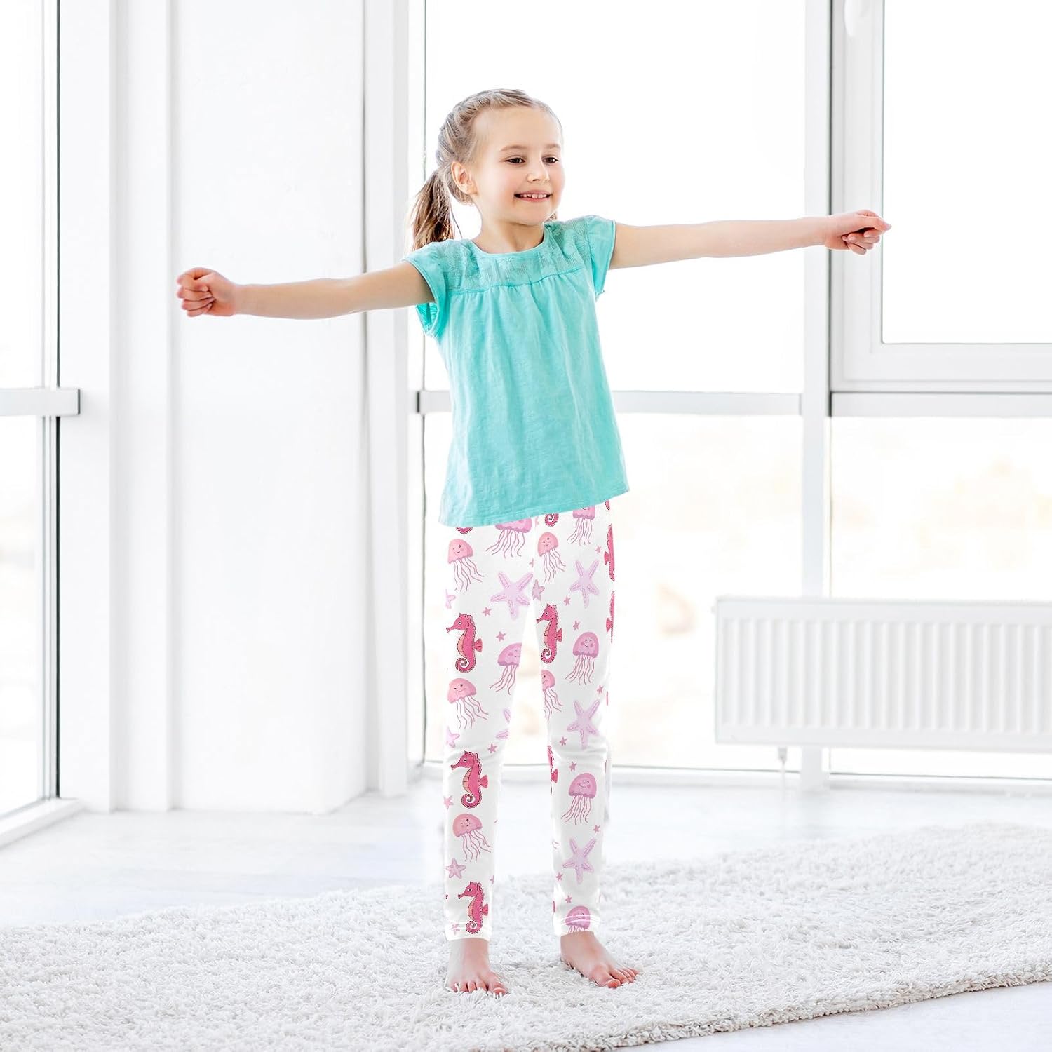 GAIREG Girls Printed Yoga Pants Cute Seahorse Pink