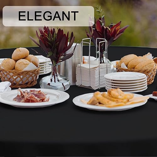 Miniatura 6 de Paquete de 6 manteles redondos negros para mesas de 70 pulgadas, tela de lino de poliéster a granel, duradera, lavable, para bufé, banquetes,