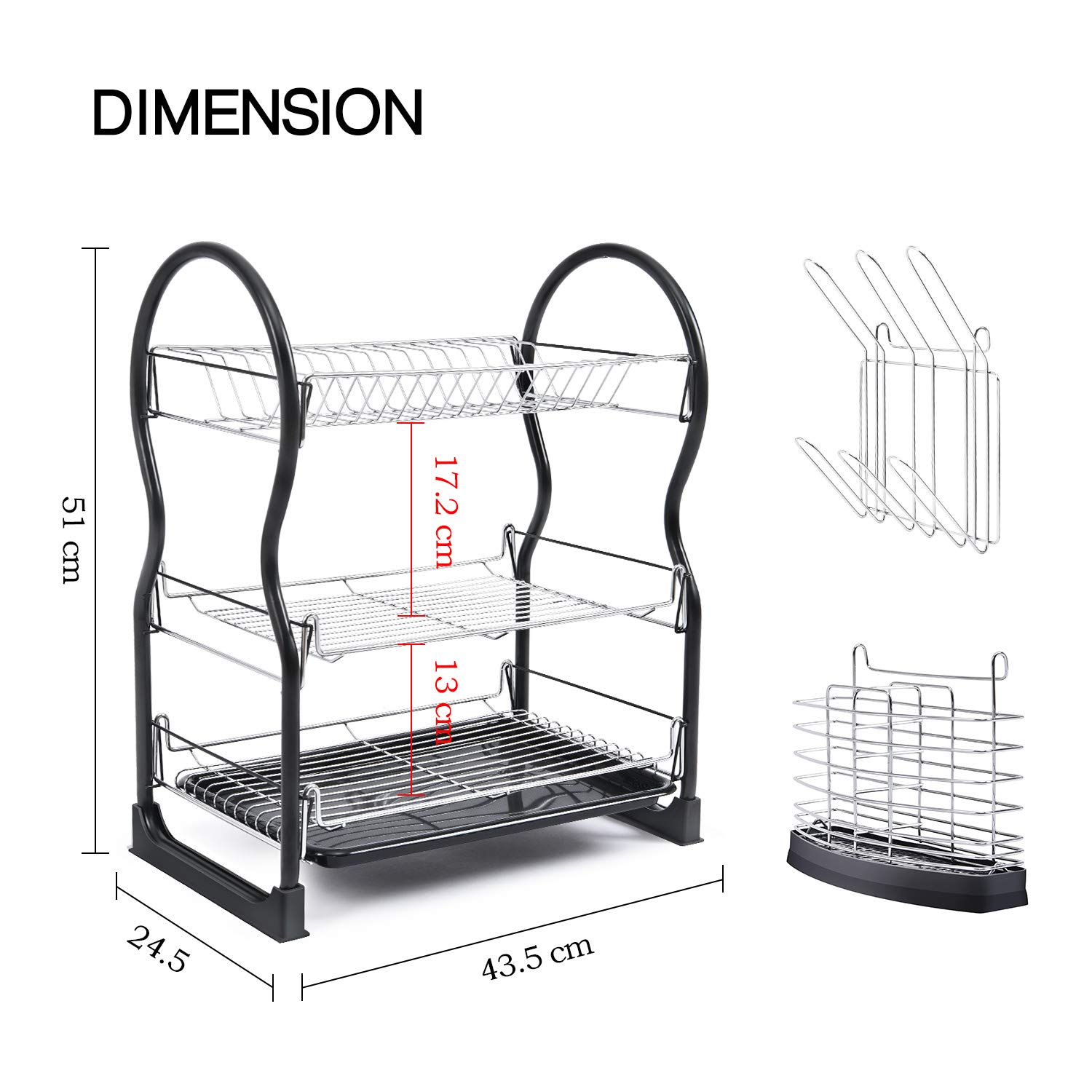 Kingrack Dish Drainer,3Tier Dish Rack,Easy Assemble Large Capacity