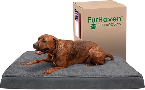 Miniatura 15 de Furhaven Cama ortopédica para perros pequeños/medianos de hasta 35 libras con funda extraíble y lavable, colchón de gamuza y piel sintética Manta