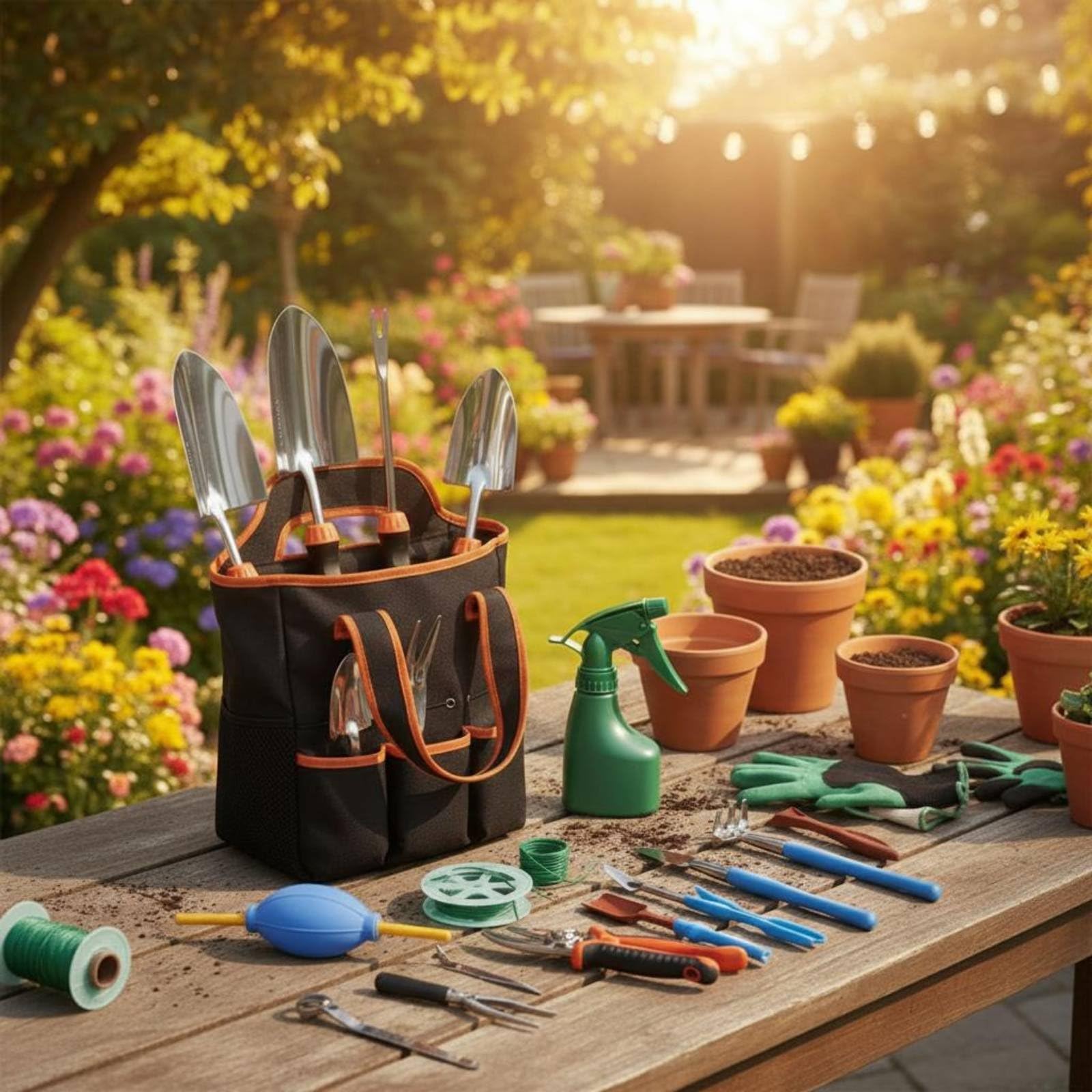 50 Pièces Outils de Jardinage Set Outils Kit Sécateur Truelle Transplantoir Désherbeur Manche Ergonomique Métal Antirouille avec Sac de Rangement