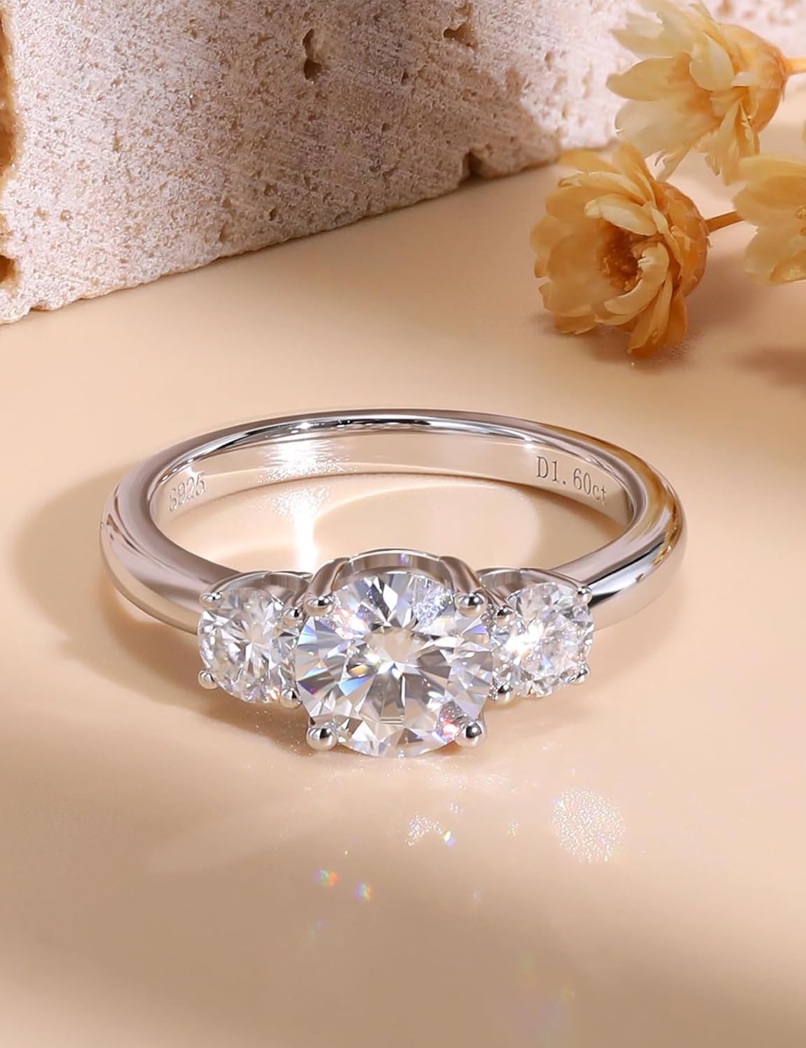 Ladylike 1.6 Carat 3 Stone Moissanite Engagement Rings for Women 925 Sterling Silver Round Cut D Color VVS1 Stackable Anniversary Wedding Promise Band for Her Size 5-11 - Image 5