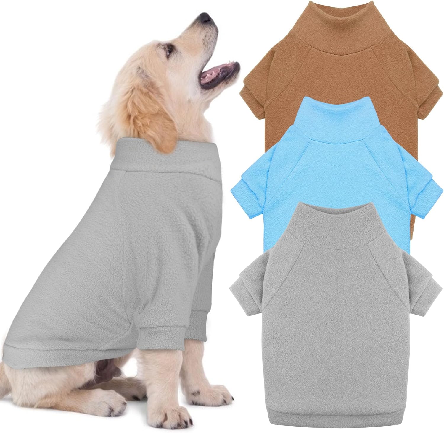 3 pack dog sweaters for medium dogs, fleece dog sweater turtleneck soft warm pet sweatshirt pet clothes medium sized boy girl (gray+blue+coffee,m) medium gray blue coffee