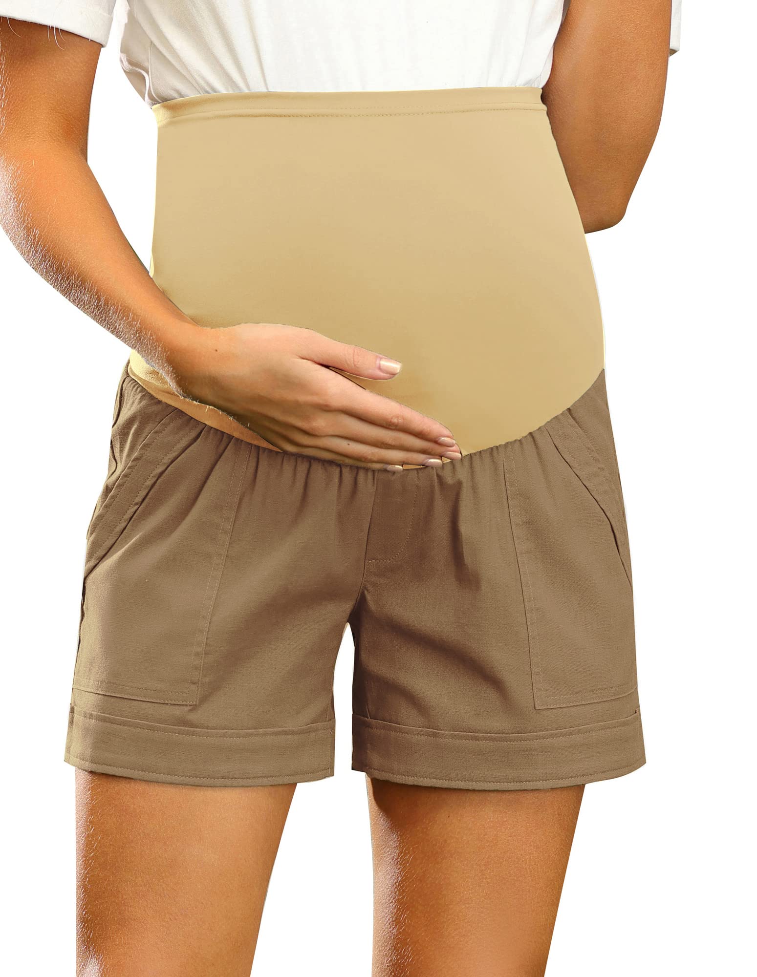Maacie Short de maternité en coton confortable avec poches sur le ventre