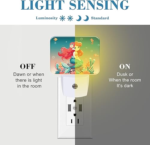 Miniatura 2 de Hermosa luz nocturna de sirena para niños, luz nocturna LED de sirena para niña, enchufable a la pared con sensor de atardecer a amanecer para