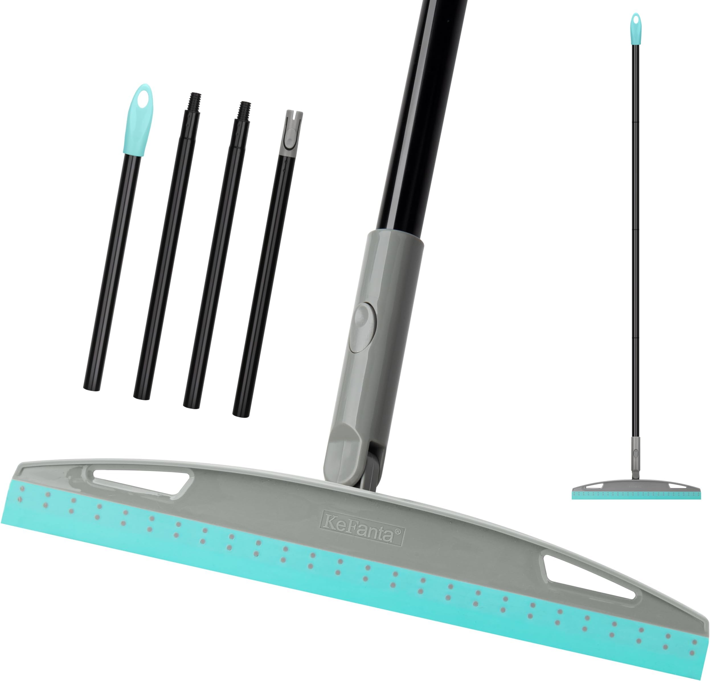 Multifunction Rubber Air Broom, Silicone Floor Squeegee Broom with 59" Long Handle, Scraping Broom for Floor Bathroom Kitchen Shower Tile Pet Hair Fur Marble Glass Water Window Foam Cleaning, Blue