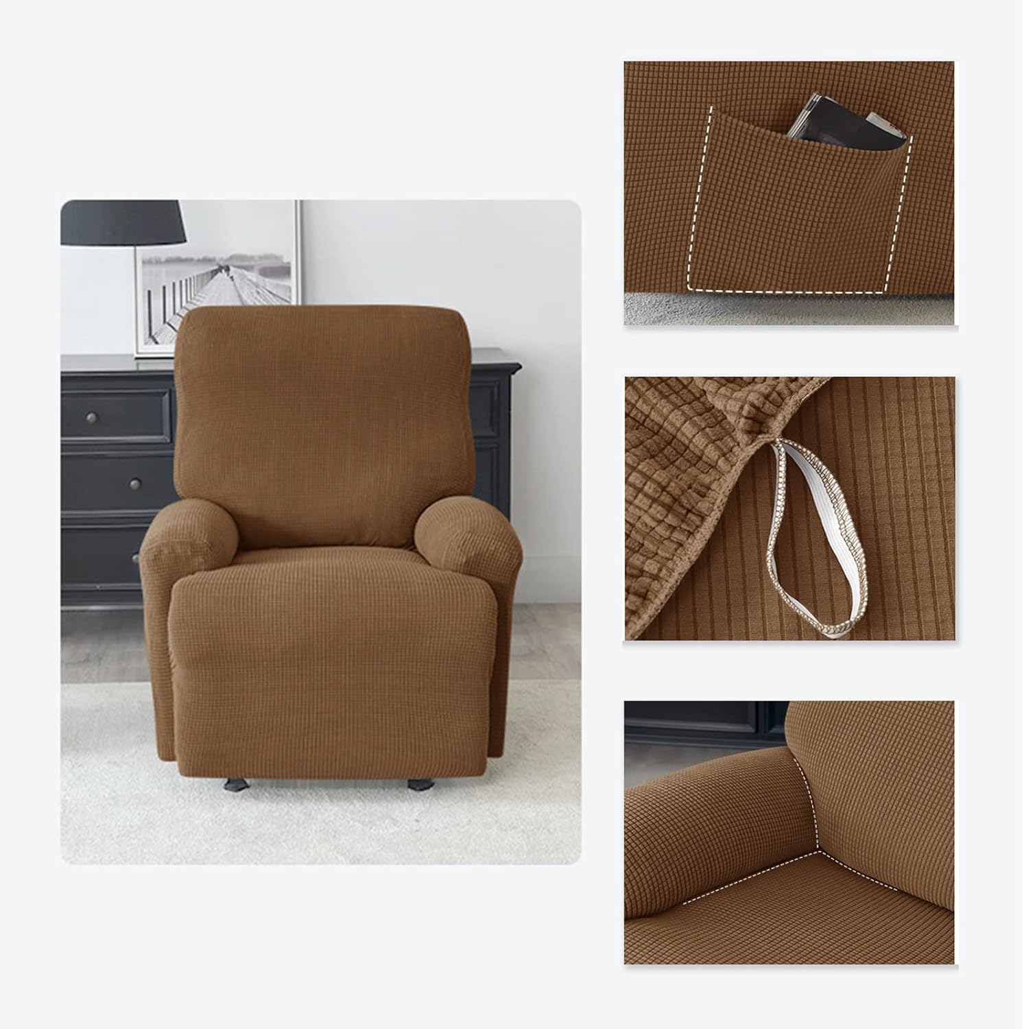 Stretch Recliner Chair Covers Slipcover, 4-Pieces Recliner Chair Covers for Reclining Chair with Armchair Sofa Cover Non-Slip Furniture Protector for Kids Pet (Color : 11)