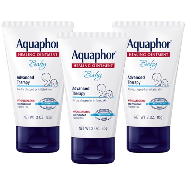 Aquaphor Baby Healing Ointment, Advanced Therapy for Chapped Cheeks and Diaper Rash, 3 oz. Tube (Pack of 3)