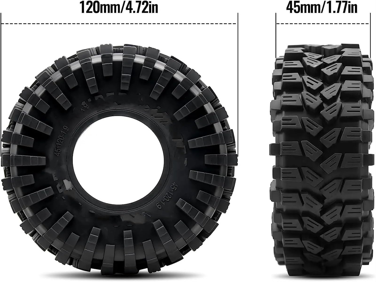 RC NeumáTicos Compatible con SCX10 para 90046 UTB18 TRX4 TRX6 para Redcat Gen8 7VS4-10 1.9in RC Juego De Neumáticos Goma 1/10 Neumático Trepador Control Remoto