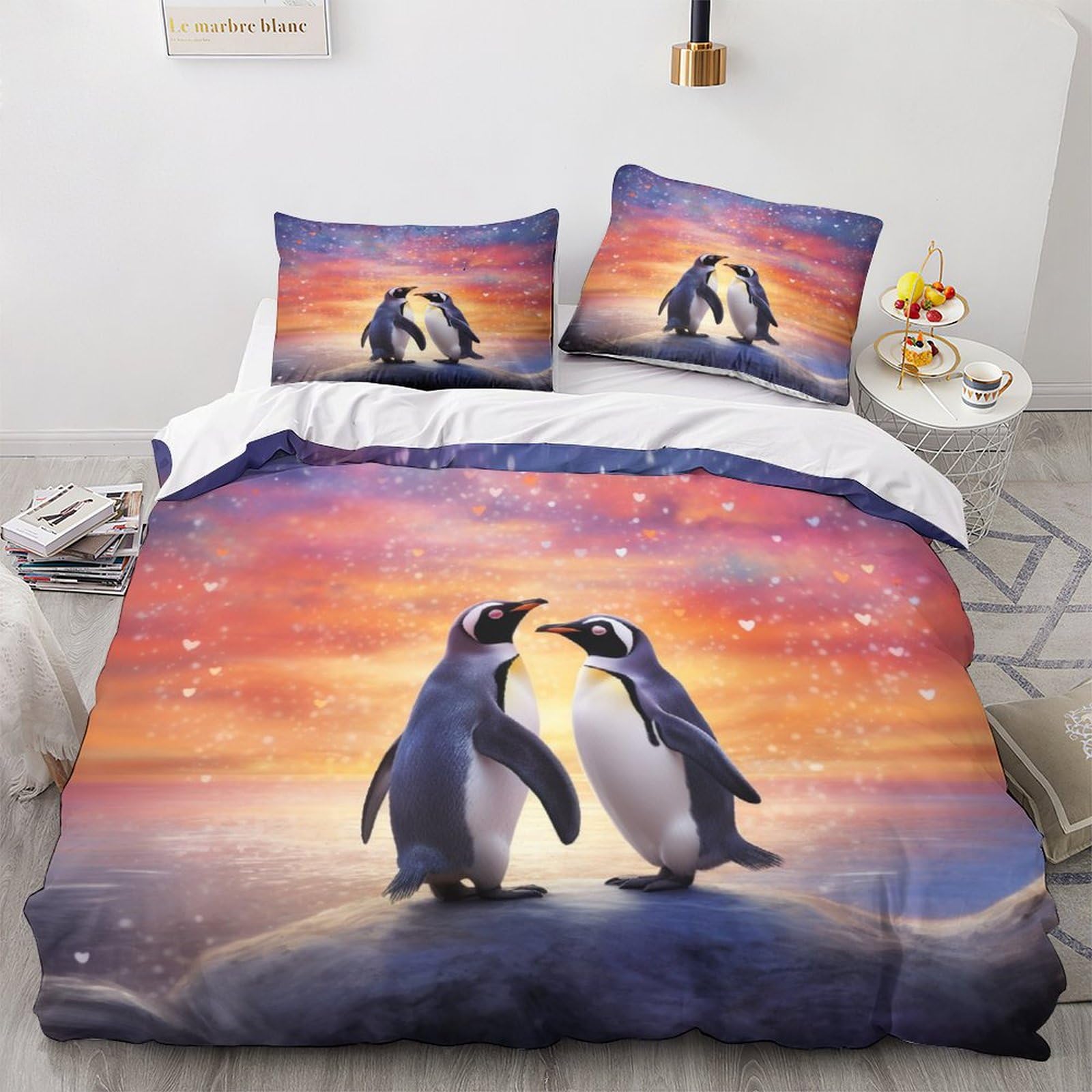 Pärchen Pinguin 3D-Gedruckter Bettwäsche-Set Mit Bettbezug-Set Bedruckt Für Kinder Teenager ErwachseneTagesdecke Bezug Mit Weich Leicht Leichte Pinguin Geschenk Duvet Cover 3-piece King（220x240cm）