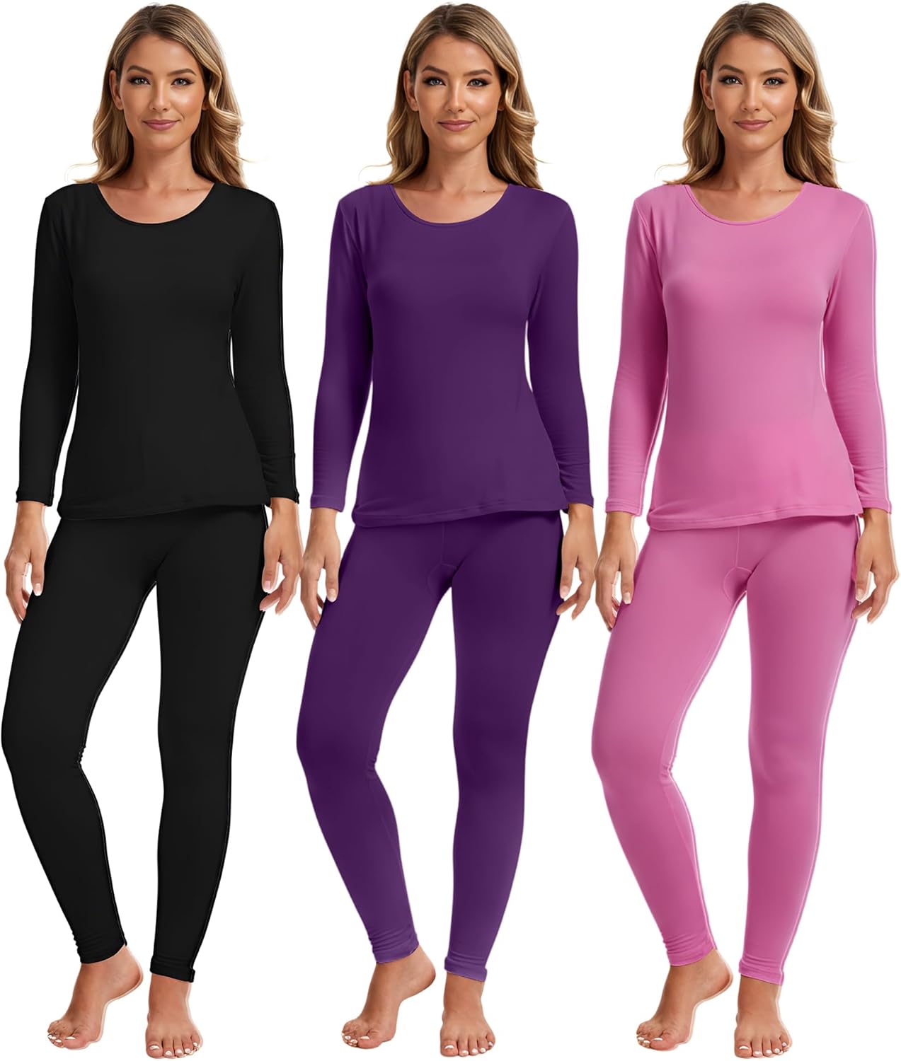 Patelai 3 Sets Thermal Underwear for Women with Fleece Lined Long Underwear Women Base Layer Cold Weather Patelai 3 Sets Thermal Underwear for Women with Fleece Lined Long Underwear Women Base Layer Cold Weather