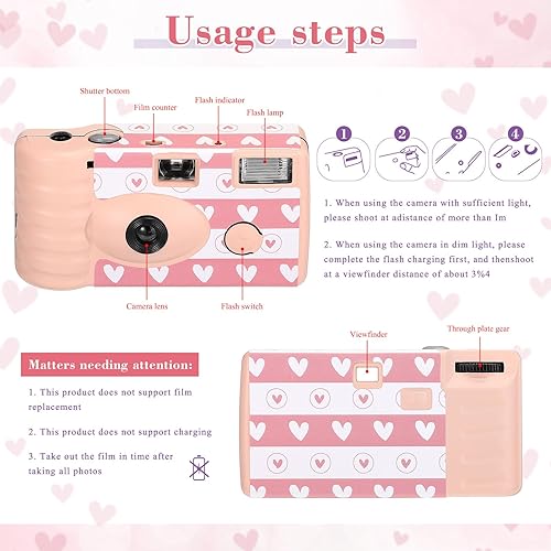 Miniatura 4 de Kigeli Paquete de 6 cámaras desechables a granel para bodas, cámaras de un solo uso de 1.38 pulgadas con flash desechables, película de cámara única