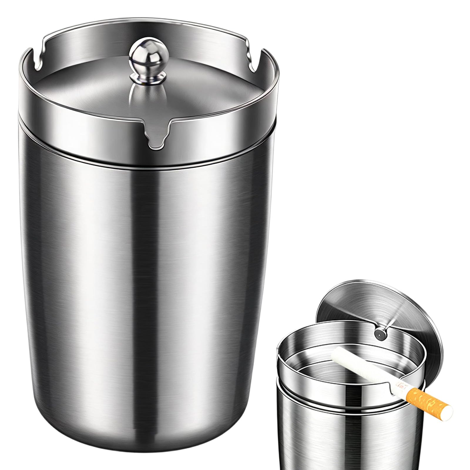 Cendrier de table inox pour jardin, balcon et auto : modèle étanche avec couvercle hermétique