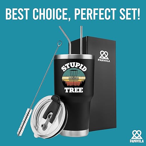 Miniatura 5 de Panvola Stupid Tree - Vaso con aislamiento al vacío para jugador de golf, disco divertido, de acero inoxidable retro con tapa extraíble, 30 onzas