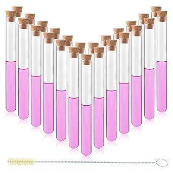 50 Pack 20ml 0.68oz Glass Test Tubes 16x150mm Round Bottom Cork Stoppers Brush for Lab Experiments Plant Home Storage Decor