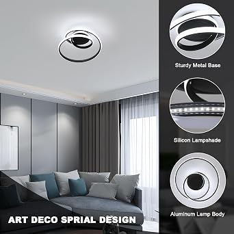 Dorlink LED Ceiling Light, Black Spiral Chandelier, Art Deco Creative Modern Ceiling Lights, 36W Cool White 6500K Aluminum Light Fittings Ceilings for Bedroom, Hallway, Living Room, Kitchen [Energy Class E]