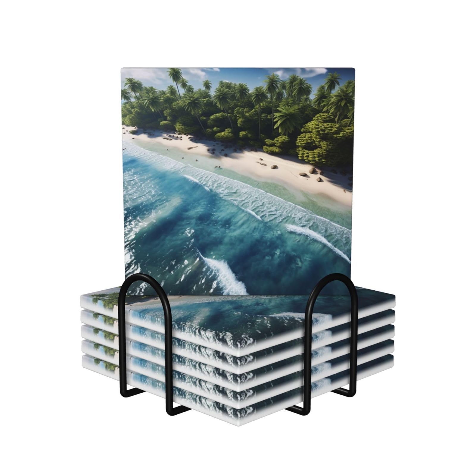 Dessous de verre motif plage pour apéritif en terrasse avec support