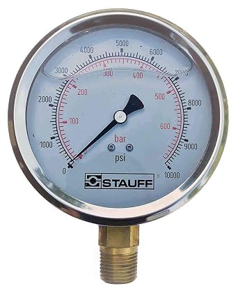 SPG Series Pressure Gauge, 4" Face, 0-10,000psi Pressure Range, 1/2" NPT, Stem Mounted Style