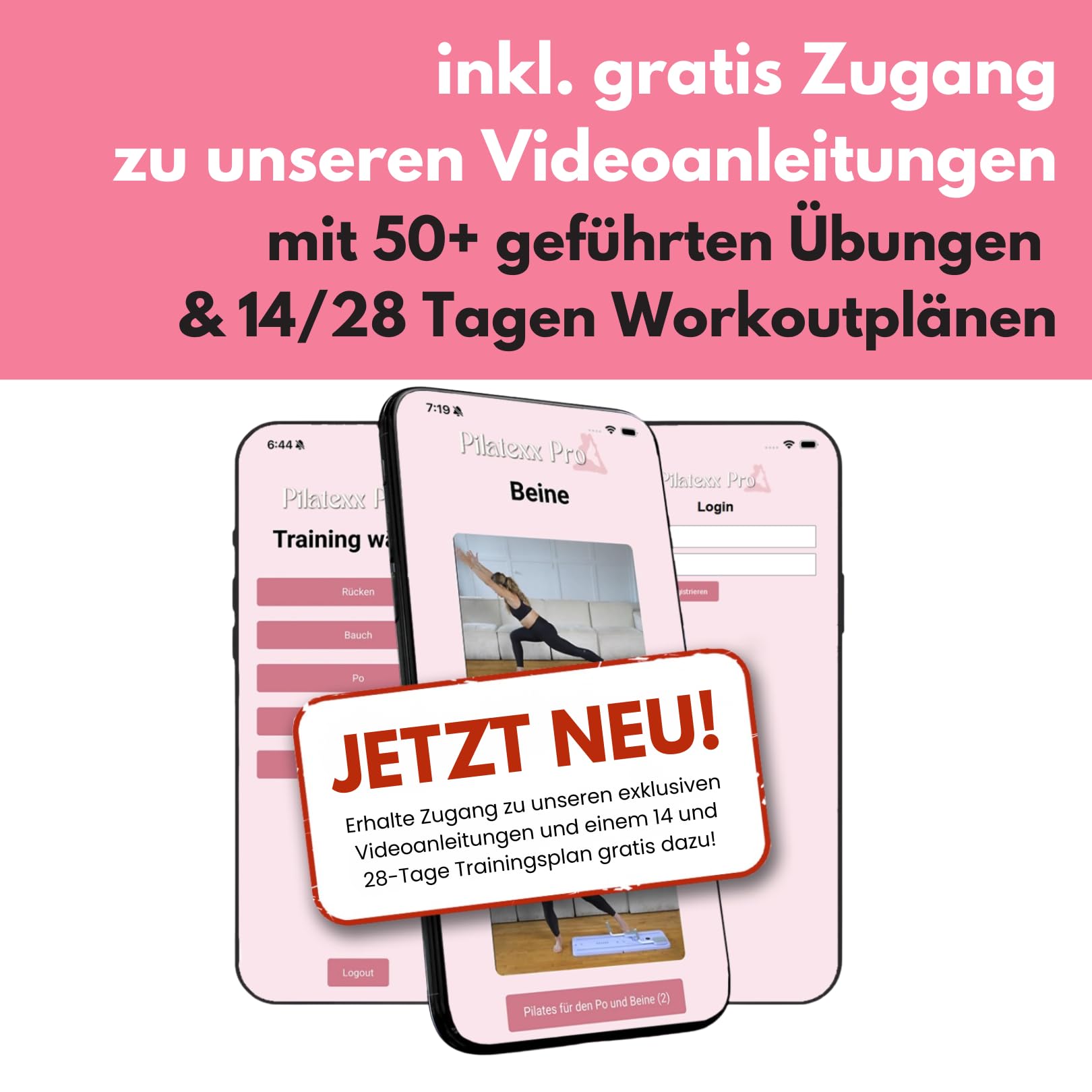 Pro - Faltbarer Pilates Reformer inkl. Videobibliothek (50+ Übungen) & Trainingspläne - 6 in 1 Komplettset – gelenkschonendes Ganzkörpertraining