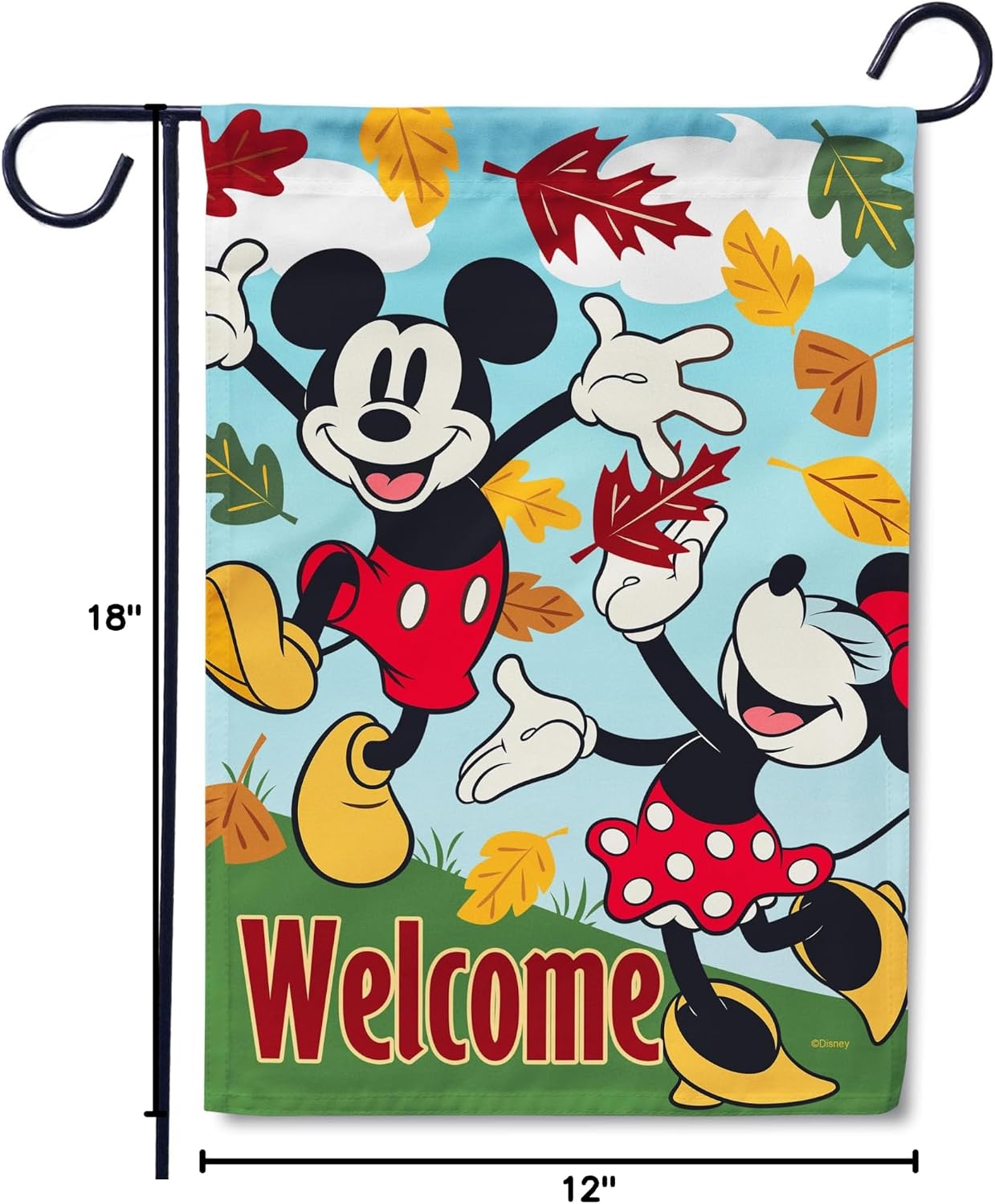 Flagology, Disney Happy Fall Leaves Mickey and Minnie – Garden Flag 12" x 18", Outdoor Flag, Exclusive Premium Fabric, Officially Licensed Disney, Fall, Autumn
