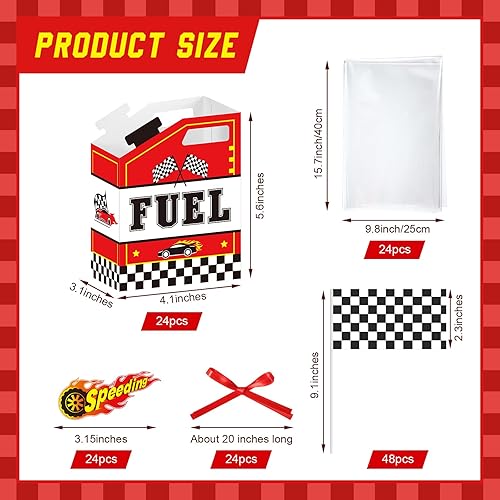 Miniatura 2 de PerKoop 144 piezas de suministros para fiestas de autos de carreras, incluye 24 cestas de regalo temáticas de carreras, bolsas de plástico