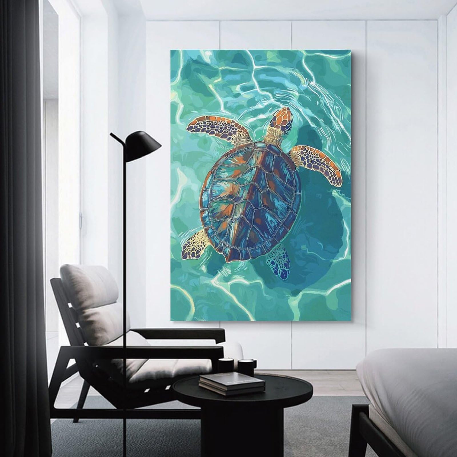 Junmoney Canvas Wall Picture Sea Turtle in Turquoise Water, 20x30inch(50x75cm), for Bedroom Decor, Cosy Corners Or Studios, A Warm Accent for Relaxed Interiors