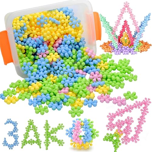 EXBEPE Bloques de construcción entrelazados, 300 piezas, color macarrón, juego STEM para niños, ladrillos de construcción de ciruela, lluvia de