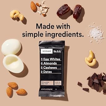 ألواح بروتين Rxbar، ملح البحر بالشوكولاتة، 24 قطعة من ألواح الوجبات الخفيفة ذات المكونات البسيطة