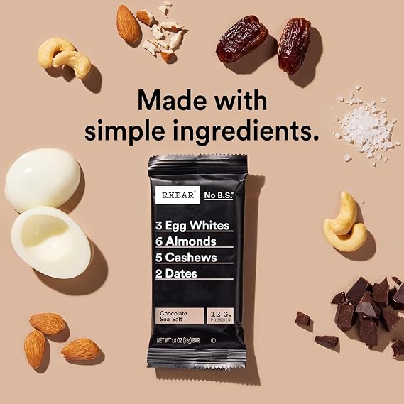ألواح بروتين Rxbar، ملح البحر بالشوكولاتة، 24 قطعة من ألواح الوجبات الخفيفة ذات المكونات البسيطة