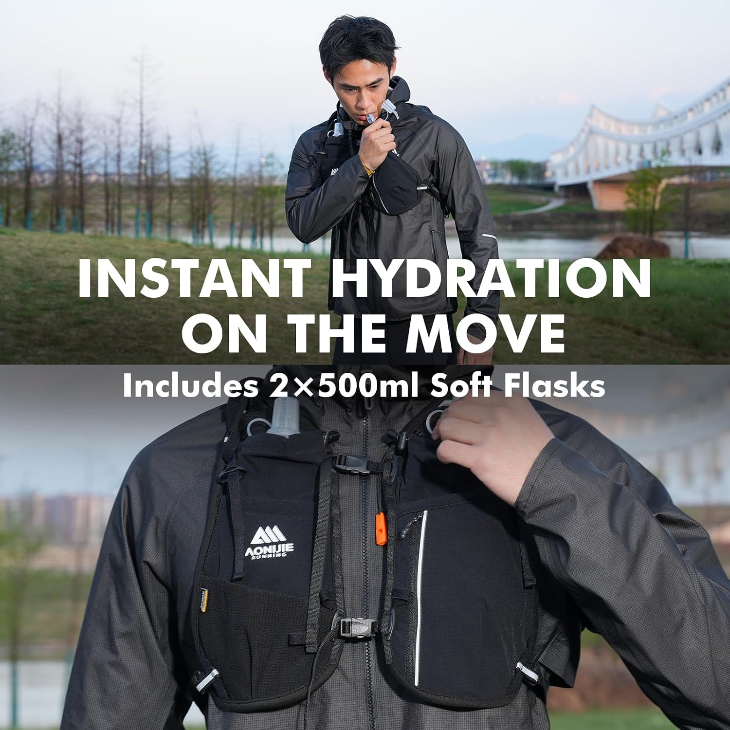 AONIJIE 12L Running Hydration Vest for Men & Women, Hydration Backpack with 2 Pcs 500ml Soft Flask Water Bottle, Lightweight Breathable Pack for Hiking, Climbing, Marathon & Cycling