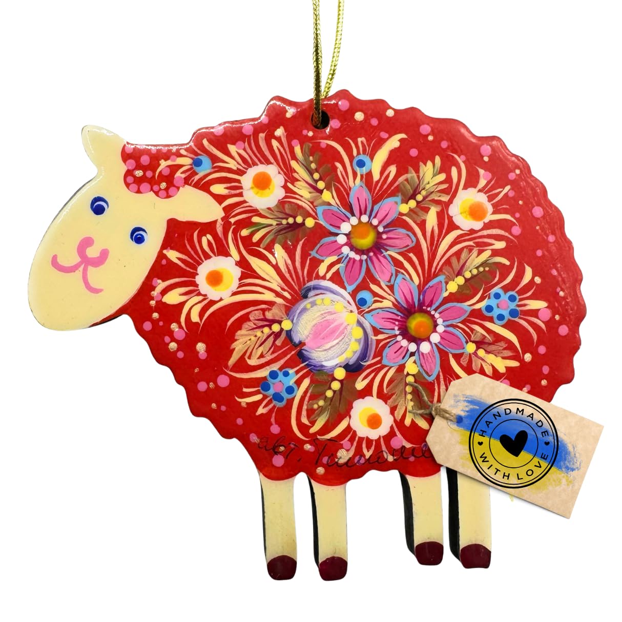 Farm Animal Christmas Ornament Sheep 3.5 x 3.5 x 0.2 Hand-painted Christmas and Easter Decoration Rural Traditional Ukrainian Handicraft โ image 1