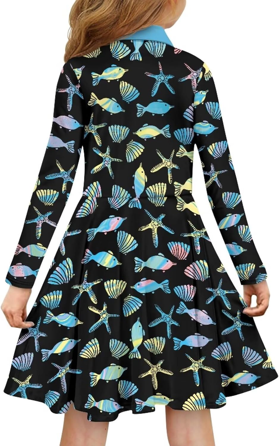 Polo Dresses for Girls Long Sleeve A Line Midi Fit and Twirl Casual, for First Day of School Outfits for Children