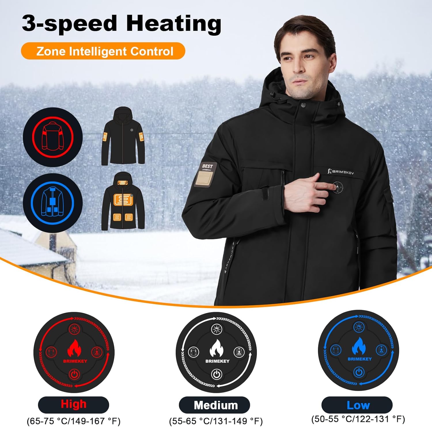 Heated Jacket for Men with Fleece Lining 12000mAh 7.4V Battery Pack Windproof Waterproof Mens Heated Coat Skiing Hunting (US, Alpha, 3X-Large, Regular, Regular, Black) - Image 5
