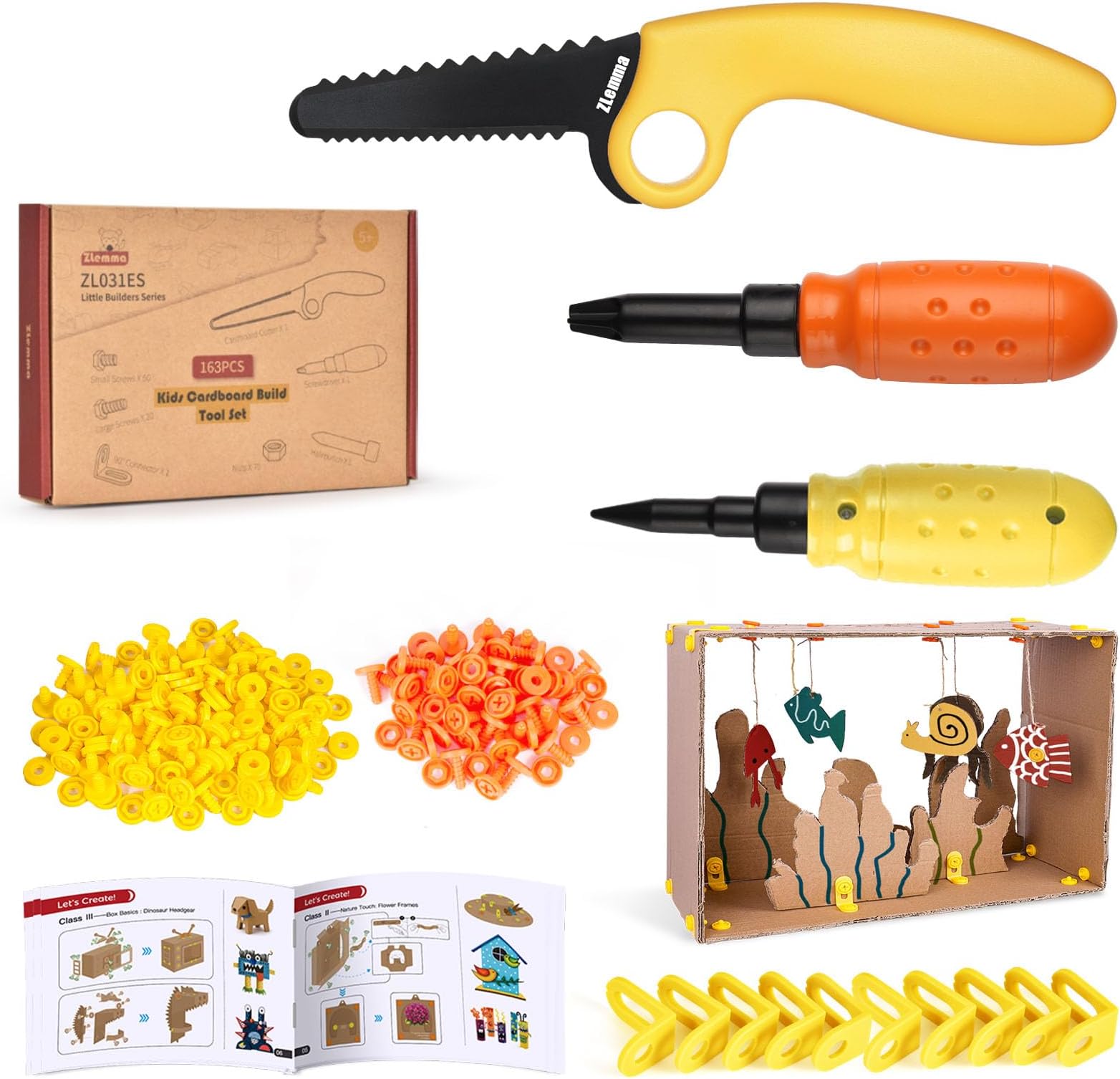 Cardboard Construction Tool Kit 163 Pieces-Educational Toys for at-Home Play + Classroom Learning | Reusable Cardboard Tools for Kids