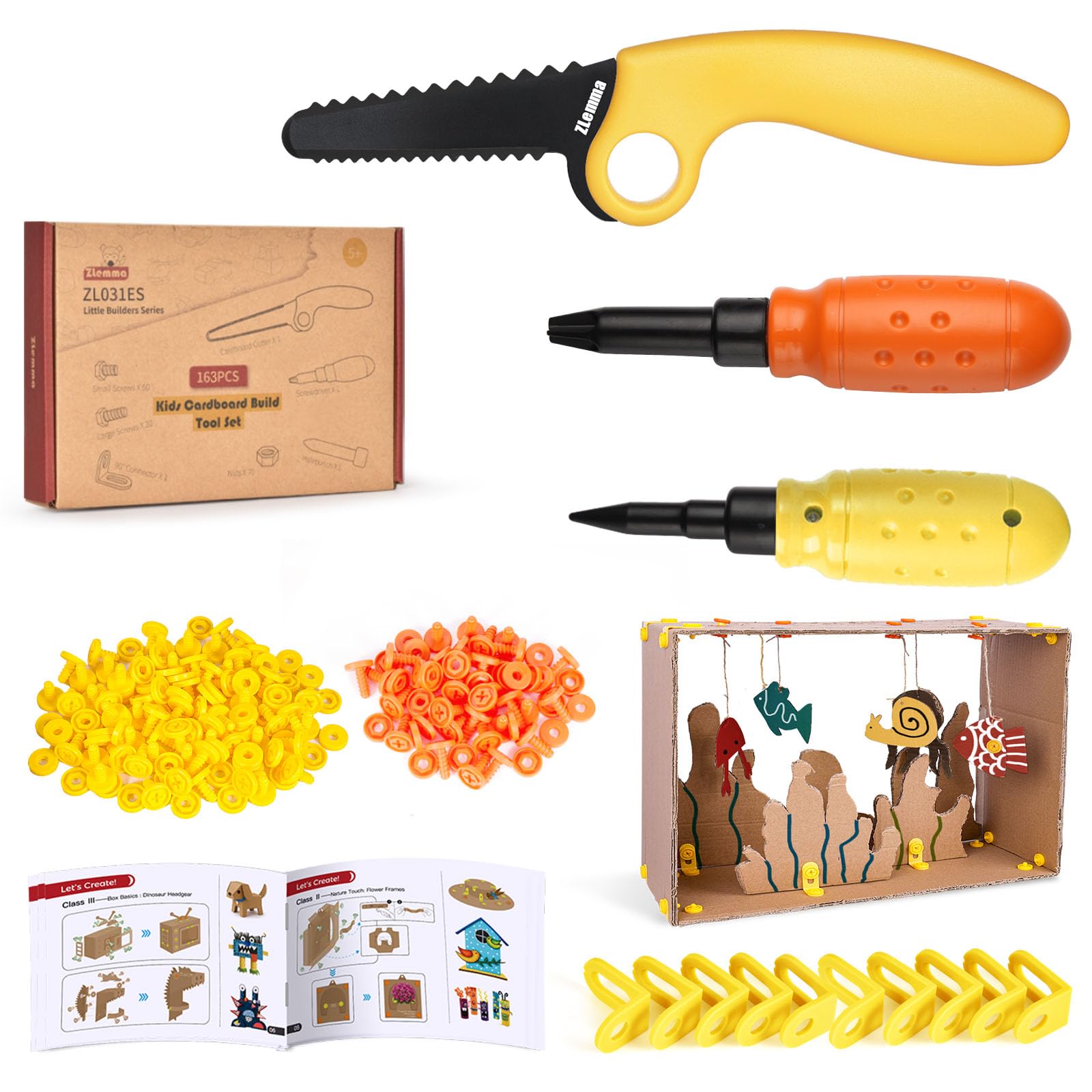 Cardboard Construction Tool Kit 163 Pieces-Educational Toys for at-Home Play + Classroom Learning | Reusable Cardboard Tools for Kids