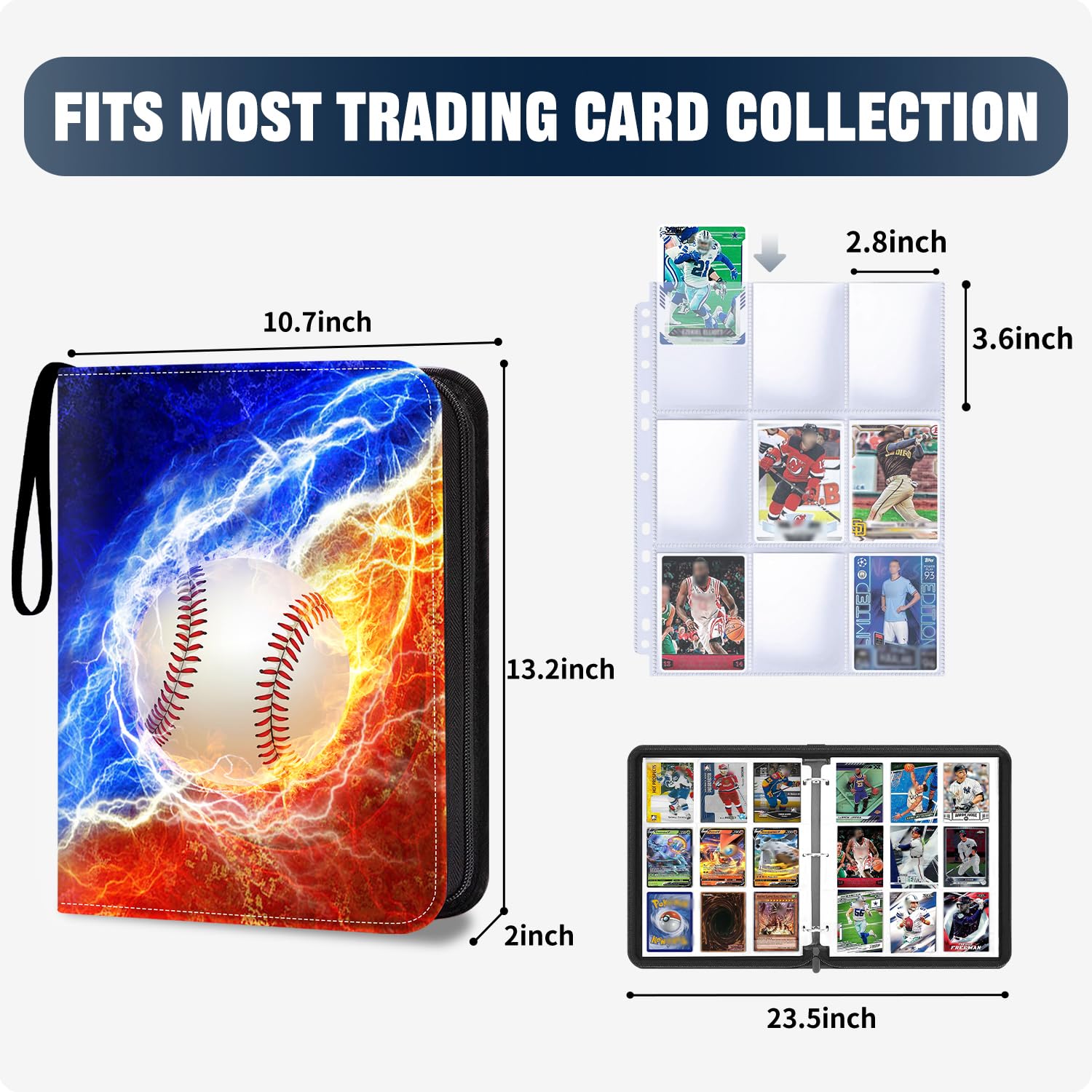 LOMONEH Baseball Card Binder 9 Pocket Fits 900 Cards, Trading Card Binder Album Display Holder with 50 Removable Sleeves for Hockey, Basketball, Football, Sports, Yugioh, MTG, Games Trading Cards