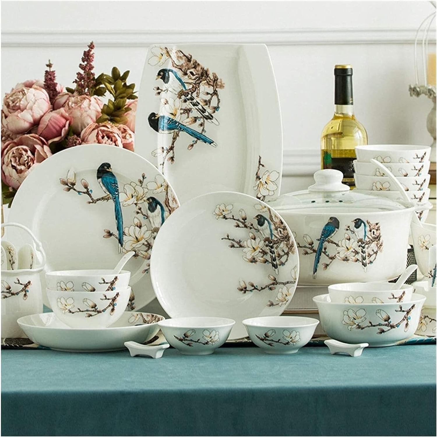 豪華なダイニング食器セット、パーティーディナーセット60ピースボーンチャイナ食器セット、中国製陶器食器、ボーンチャイナボウル、プレー